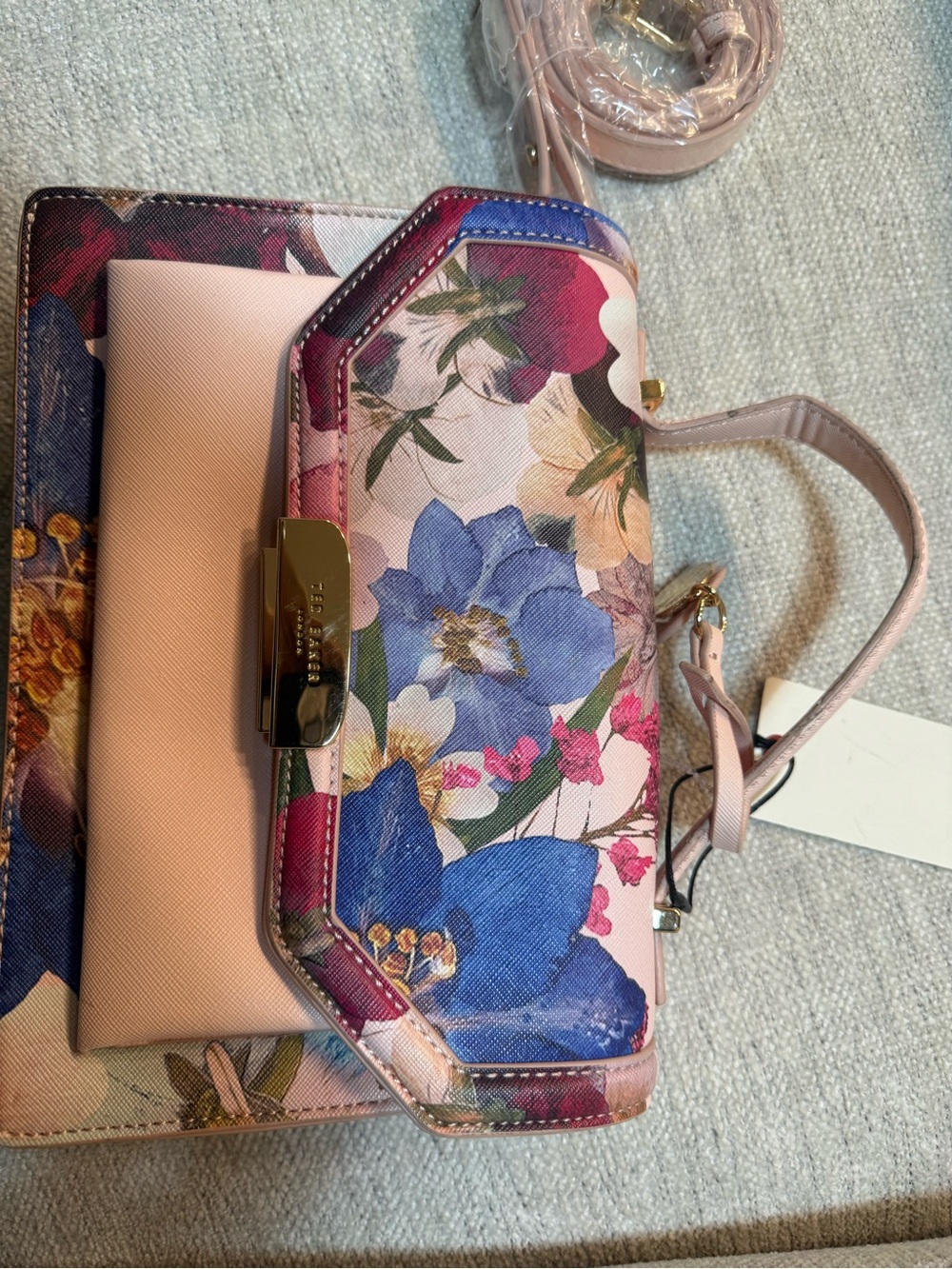 Ted Baker London Pink Multicolor Floral Leather Crossbody Bag